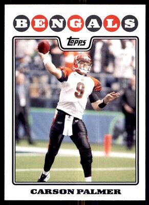 Carson Palmer on 2008 Topps Bengals football card throwing a pass in uniform #9