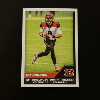 Joe Burrow Cincinnati Bengals football card with red and black uniform running with ball