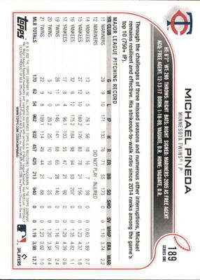 Baseball card statistics grid displaying Michael Pineda Minnesota Twins performance data