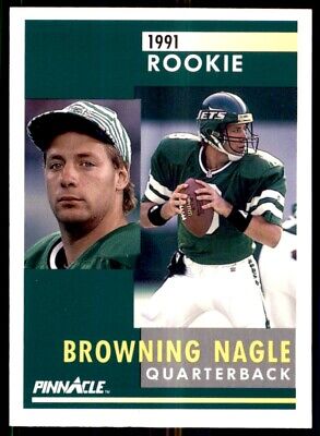 1991 Pinnacle Browning Nagle Rookie New York Jets card in green uniform text-align center