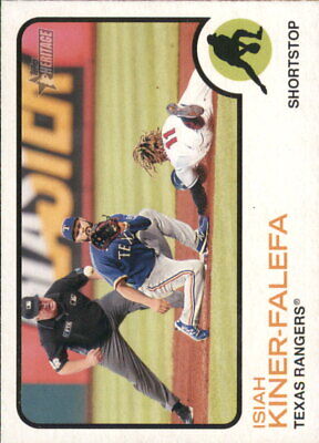 Isiah Kiner-Falefa leaps to catch at second base on 2022 Topps Heritage card Texas Rangers