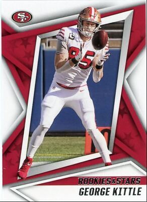 San Francisco 49ers player George Kittle in #85 jersey catching football Panini Rookies