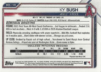 Baseball trading card of Ky Bush from 2021 Bowman Chrome Draft Los Angeles Angels