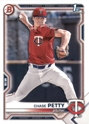 Minnesota Twins pitcher in red jersey showcasing 2021 Bowman Draft BD49 Chase Petty