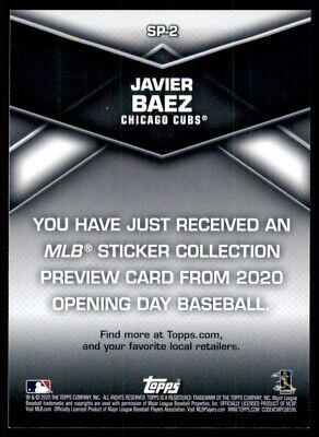 MLB Topps Opening Day sticker featuring Chicago Cubs player Javier Baez preview card