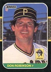 Baseball card of Don Robinson in a Pittsburgh Pirates cap from 1987 Donruss