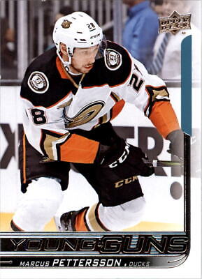 Anaheim Ducks player Marcus Pettersson in black and white uniform, Upper Deck card