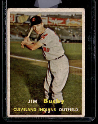 Vintage 1957 Topps Jim Busby baseball card featuring Cleveland Indians outfielder