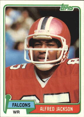 Vintage 1981 Topps #106 Alfred Jackson Atlanta Falcons football card in red jersey