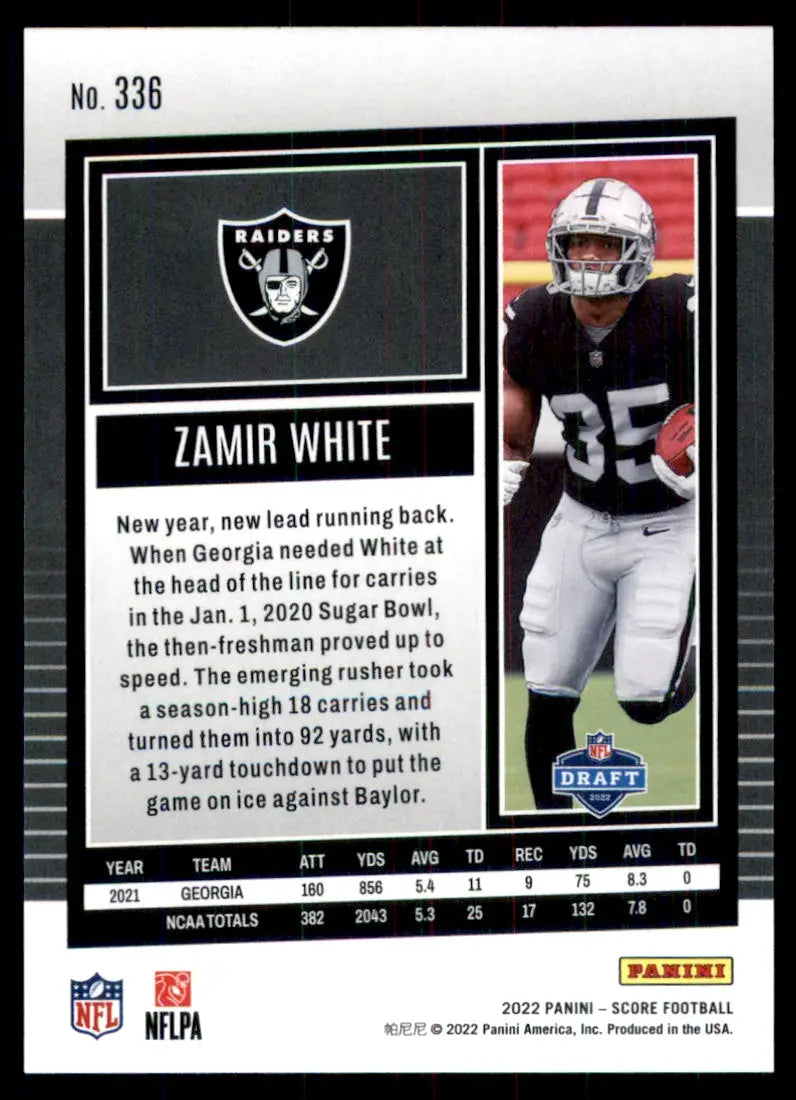 2022 Score Zamir White Rookie Las Vegas Raiders #336