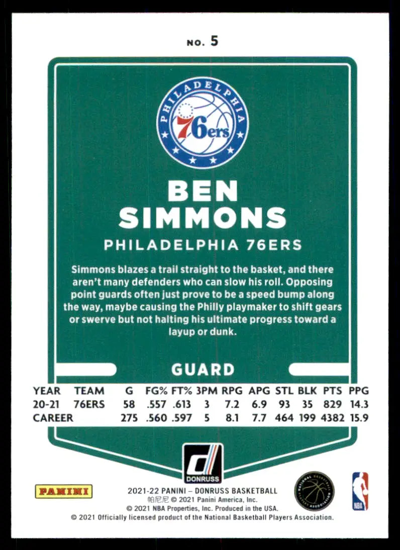 2021-22 Panini Donruss Ben Simmons Philadelphia 76ers #5