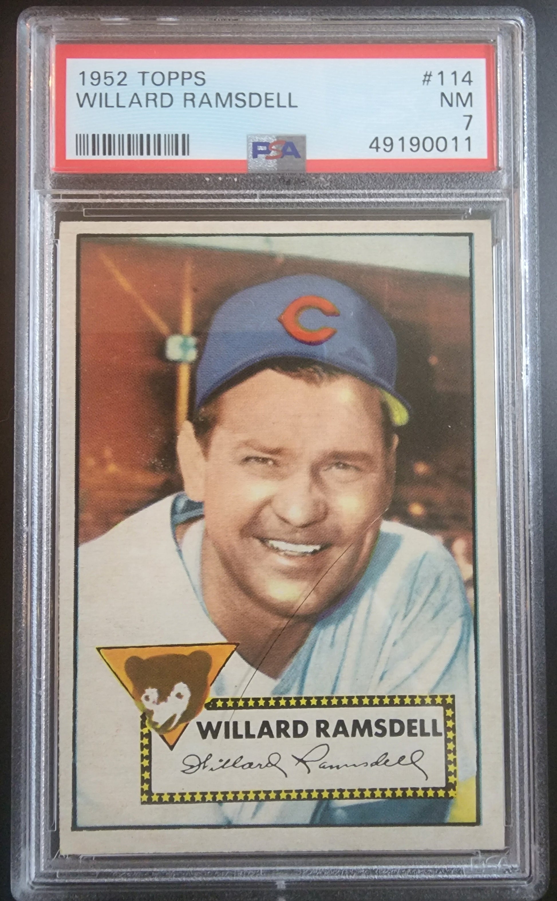 PSA-graded 1952 Topps Willard Ramsdell #114 baseball card in protective case