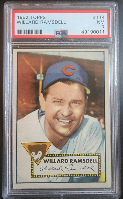 PSA-graded 1952 Topps Willard Ramsdell #114 baseball card in protective case