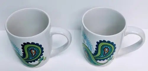 Two Royal Norfolk Blue Green Teal Paisley mugs for coffee or tea