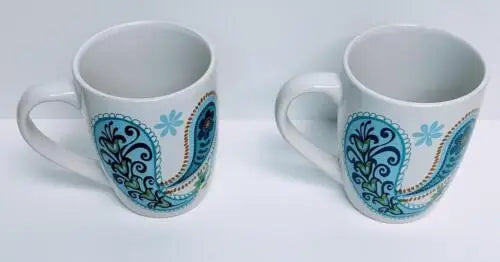 Two Royal Norfolk Blue Green Teal Paisley mugs for coffee and tea