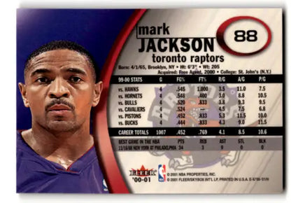 Basketball trading card of Mark Jackson in original gloss Toronto Raptors purple jersey