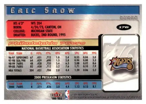 2000-01 Fleer Futures #176 Eric Snow basketball card with original gloss, NM-MT condition