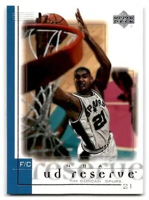 Tim Duncan basketball card from 2000-01 UD Reserve #73 for trading cards collectors