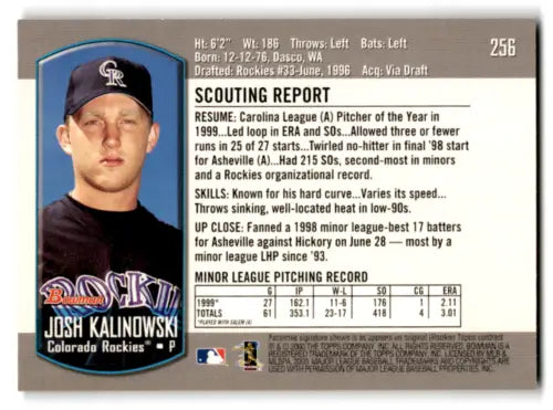 Josh Kalinowski 2000 Bowman #256 Rookie Rockies baseball card with original gloss