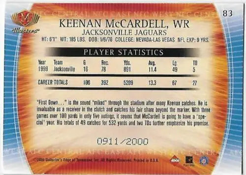 Keenan McCardell trading card showcasing statistics for Jacksonville Jaguars in original gloss