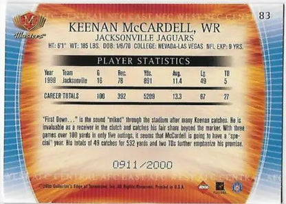 Keenan McCardell trading card showcasing statistics for Jacksonville Jaguars in original gloss