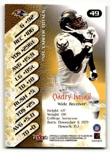 Qadry Ismail Baltimore Ravens football card featuring original gloss finish