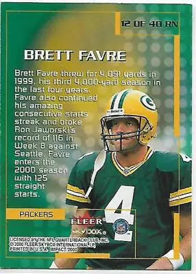 Brett Favre football card showcasing original gloss from 2000 Fleer Impact Rewind NM-MT Packers