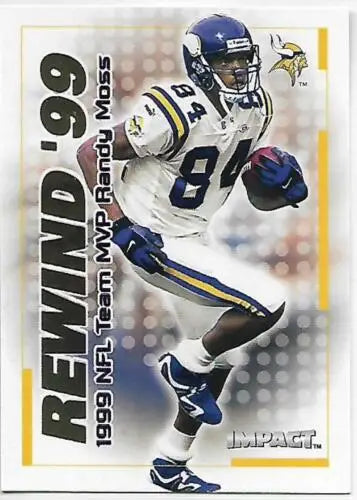 2000 Fleer Impact Rewind Randy Moss football card in NM condition, original gloss finish