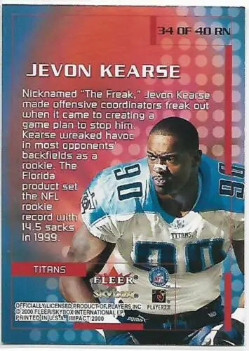 2000 Fleer Impact Rewind Jevon Kearse football card with original gloss, NM-MT condition