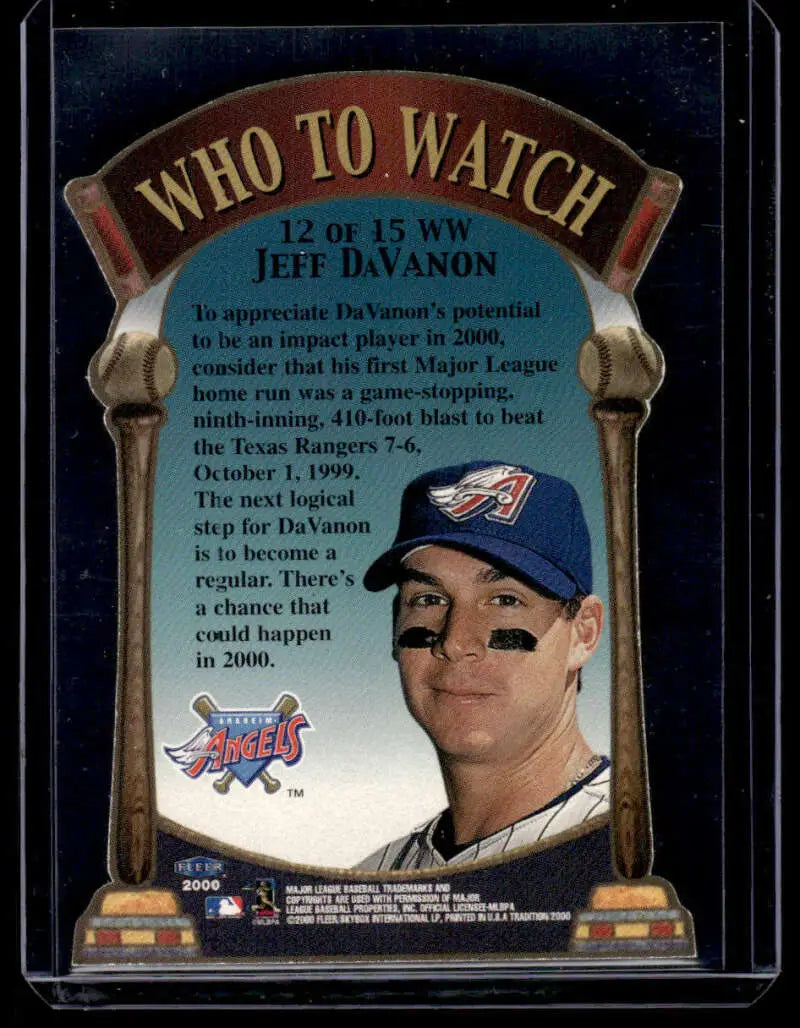 Baseball card of Jeff DaVanon from Anaheim Angels in 2000 Fleer Tradition series