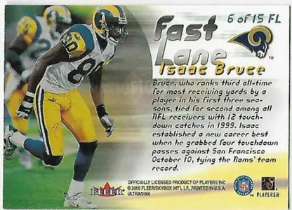 NFL trading card of Isaac Bruce in St. Louis Rams uniform, original gloss, near mint