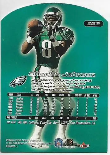 Football trading card of Eagles player Charles Johnson, original gloss, near mint condition