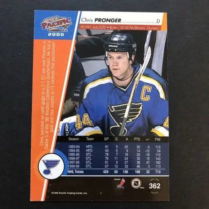 Chris Pronger 2000 Pacific Hockey Card for St. Louis Blues NHL collectors