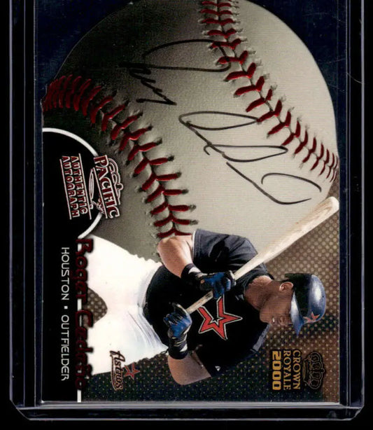 Baseball card of Roger Cedeno in black uniform for Houston Astros 2000 Pacific Crown Royale