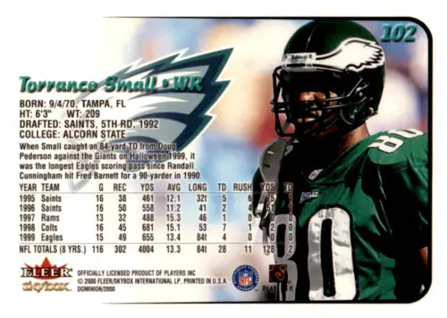 Torrance Small 2000 SkyBox Dominion football card with original gloss, Near Mint condition