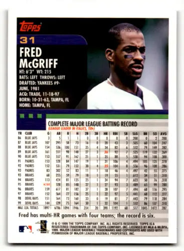 Fred McGriff baseball card 2000 Topps #31 original gloss Devil Rays Simply Sandoval