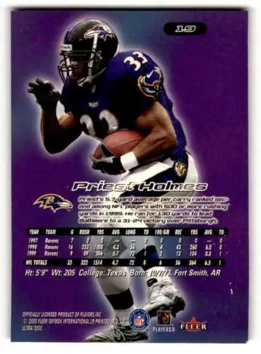 Original gloss 2000 Ultra #19 Priest Holmes Baltimore Ravens Football Card EX/NM