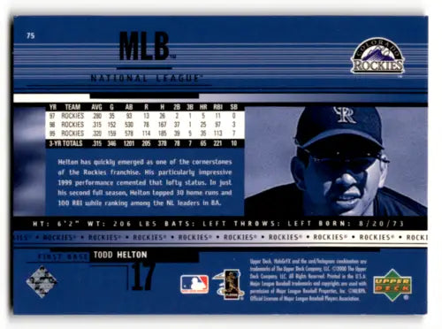 Todd Helton 2000 Upper Deck HoloGrFX #75 baseball card, original gloss, excellent condition