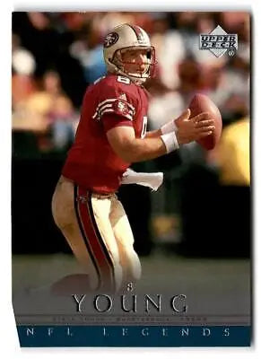 Steve Young in throwing stance from Upper Deck Legends San Francisco 49ers card