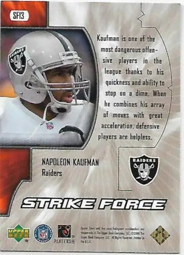 2000 Upper Deck Strike Force Napoleon Kaufman football card with original gloss NM condition