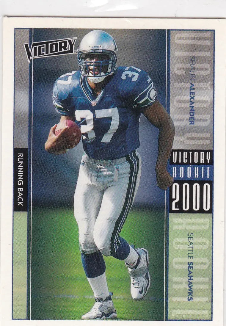 Football trading card of Shaun Alexander RC Rookie, number 37, Seattle Seahawks uniform