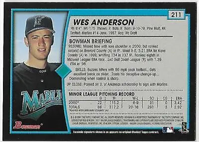 Wes Anderson baseball card 2001 Bowman Gold NM original gloss collectible item