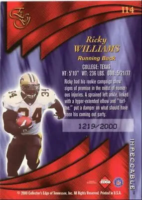 Ricky Williams 2001 Collector’s Edge Graded football card #114 from New Orleans Saints