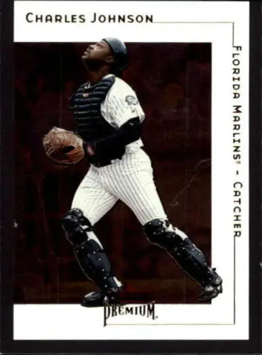 2001 Fleer Premium #87 Charles Johnson baseball card with original gloss, Near Mint condition