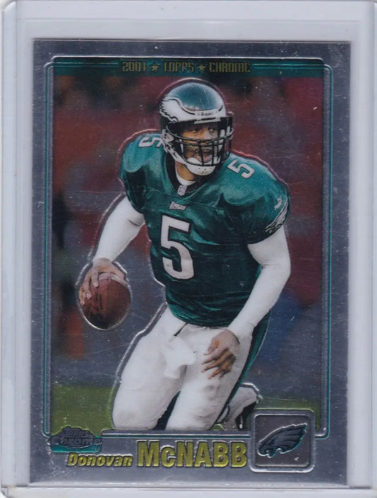 Football trading card of Donovan McNabb in green jersey #5 for Philadelphia Eagles Topps Chrome