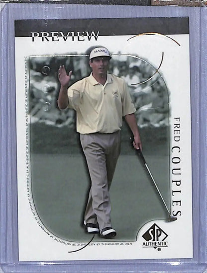 Golf trading card of Fred Couples in light attire, 2001 Upper Deck SP Authentic Preview