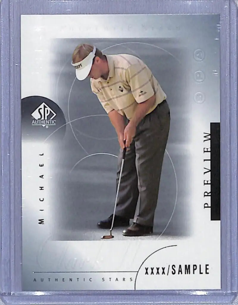 Michael Clark II in putting stance on 2001 Upper Deck Golf Card SP Authentic Preview