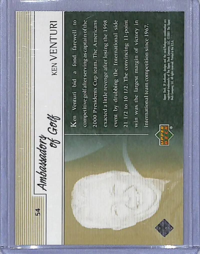 Ken Venturi golf card with a white swatch in 2001 Upper Deck SP Authentic Preview