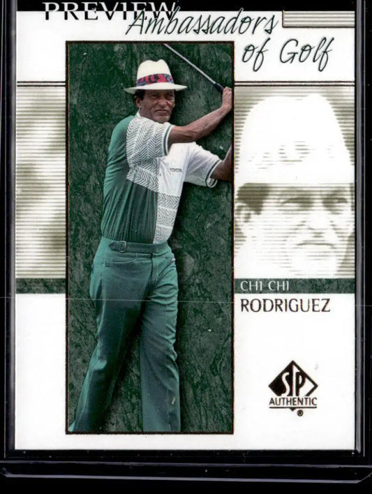 Chi Chi Rodriguez trading card from Ambassadors of Golf collection in green pants