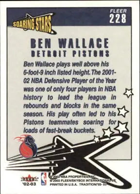 Ben Wallace 2002-03 Fleer Tradition Soaring Stars Detroit Pistons basketball card